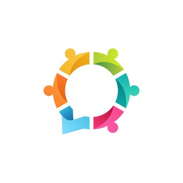 people family together human unity chat bubble logo vector icon illustration