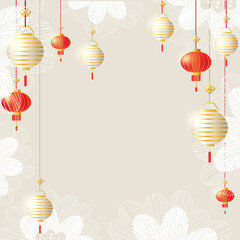 Happy Chinese new year background with red and white lanterns