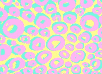 Fototapeta premium Memphis circles pattern. Abstract painting. Optical illusion. Blue, pink, yellow pastel colors. Cute vector artwork. Hand drawn illustration. Trendy vintage, retro 80s, 90s. Banner, wallpaper, print.