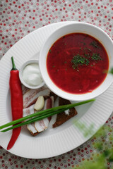 Ukrainian traditional tasty and appetizing soup borsch