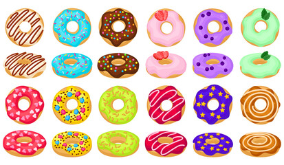 Fototapeta na wymiar Doughnut cartoon vector set illustration of icon.Isolated collection illustration cartoon of donut on white background.Vector set icon of chocolate doughnut.