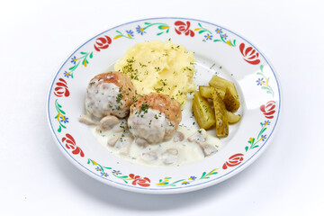 meatballs with mashed potato and sauce