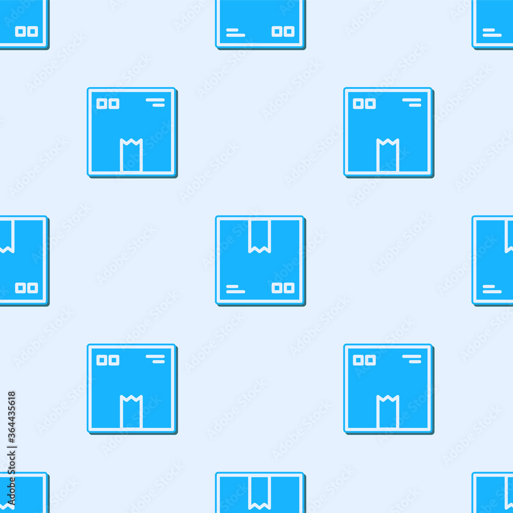 Poster blue line cardboard box with traffic symbol icon isolated seamless pattern on grey background. box, 