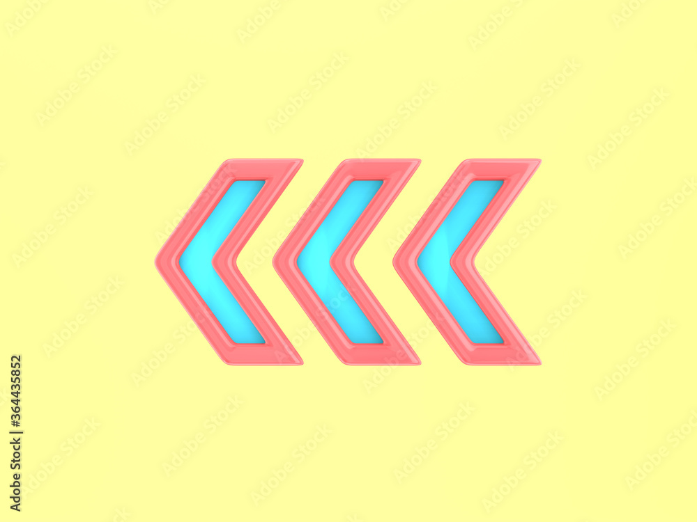 Poster 3d rendering left arrow, minimal cartoon style. pop art motion animation.