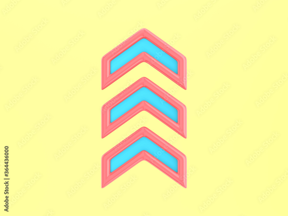 Poster 3d rendering up arrow, minimal cartoon style. pop art motion animation.