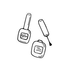 Sketch nail varnish image. Hand drawn nail polish bottle. Fashion, cosmetic and beauty sketching. Vector doodle illustration