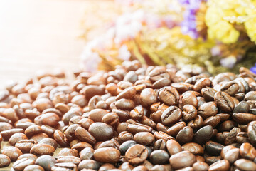 Roasted coffee beans heap