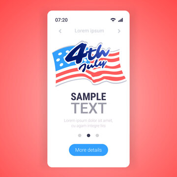 united states flag american independence day celebration 4th of july banner lettering greeting card smartphone screen mobile app vector illustration