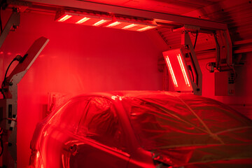 Paint Spray Booth Automotive with Infrared Heater Lamp. Paint Curing Light