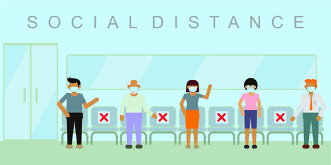 people in the room social distancing with flat design style