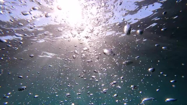Slow-motion video of air bubbles underwater, Sydney Australia