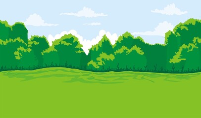 Cute cartoon seamless landscape with separated layers, 
summer day illustration