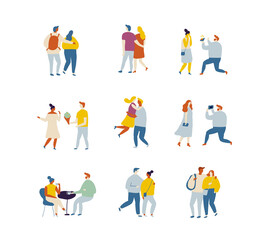 flat people, couple in love vector set. Couple in love spending time together