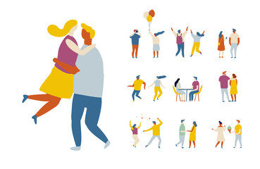 flat people, couple in love vector set. Couple in love spending time together