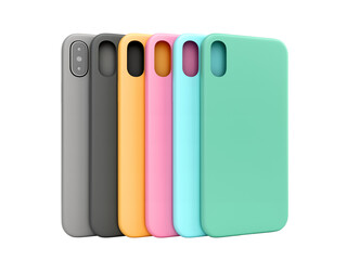 multicolored phone cases presentation for showcase 3d render on white no shadow