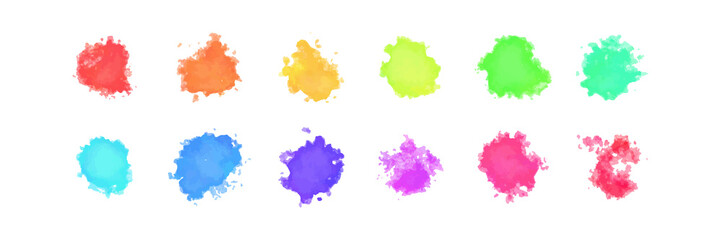 Vector set of realistic isolated colorful watercolor stains for decoration and covering on the white background.