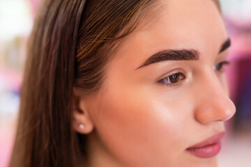 Make-up artist woman eyebrows close up. Professional makeup and cosmetology skin care.