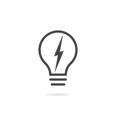 Light bulb with lightning symbol icon with shadow