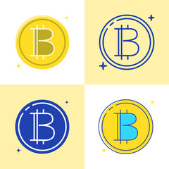 Bitcoin symbol icon set in flat and line style