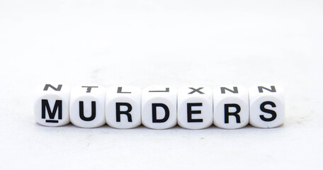 The term murders visually displayed on a clear background image with copy space in horizontal format