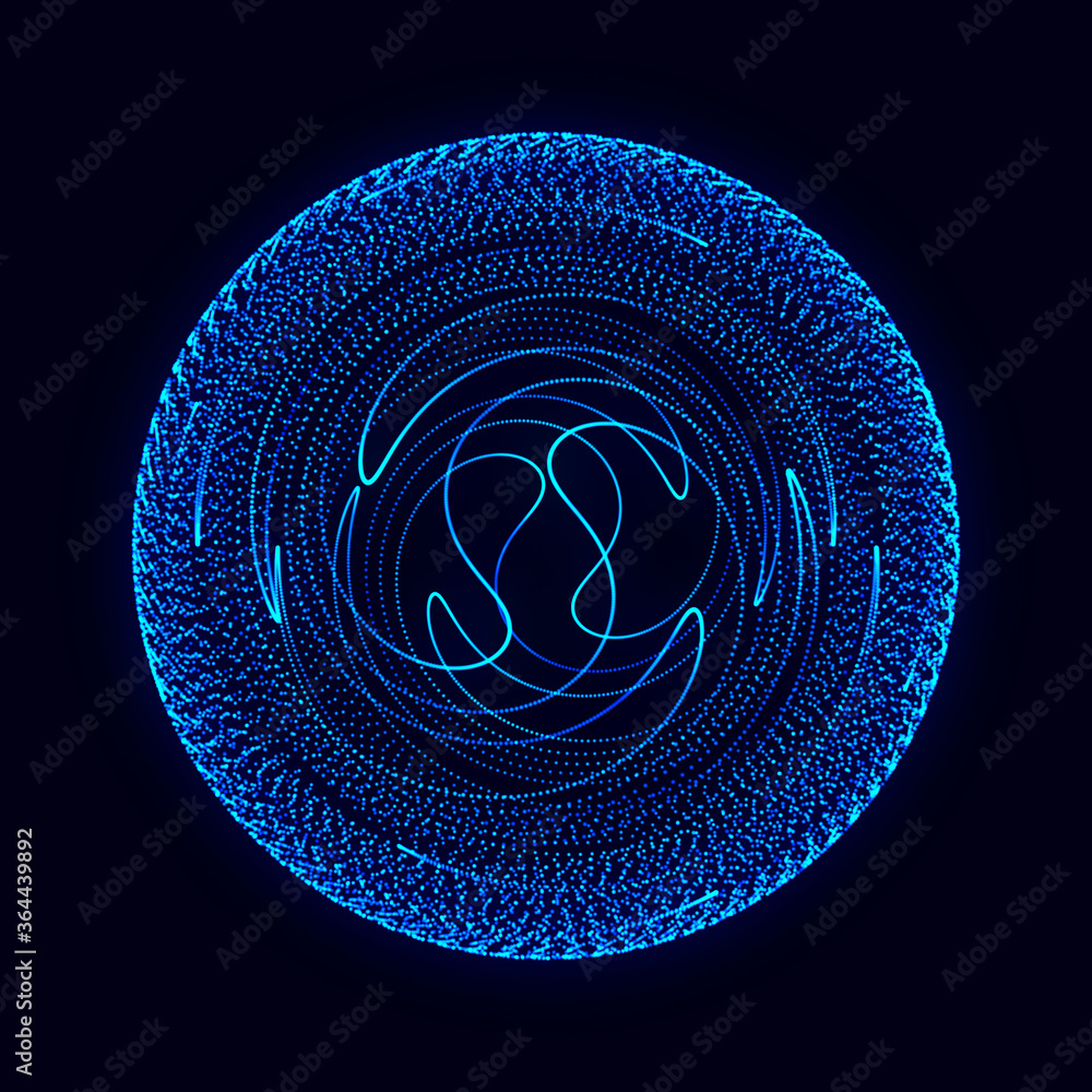 Poster futuristic sphere of multiple points and lines. abstract illustration in space style. 3d rendering.