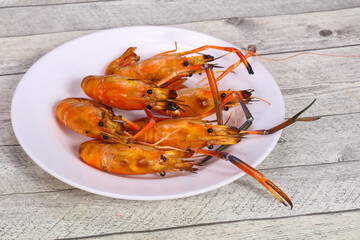 Grilled water prawn in the plate