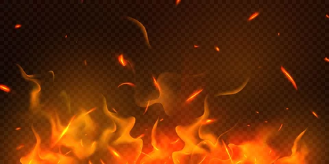 Fotobehang Burning red hot sparks realistic fire flames abstract background © HNKz