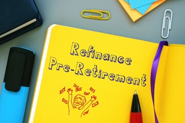 Business concept meaning Refinance Pre-Retirement? with sign on the piece of paper.