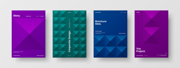 Company identity brochure template collection. Business presentation vector A4 vertical orientation front page mock up set. Corporate report cover abstract geometric illustration design layout bundle.