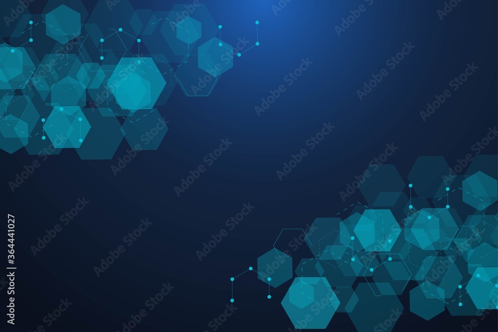 Poster hexagonal abstract background. big data visualization. global network connection. medical, technolog