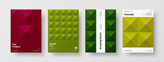 Company identity brochure template collection. Business presentation vector A4 vertical orientation front page mock up set. Corporate report cover abstract geometric illustration design layout bundle.