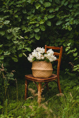 white flower bucket. nature.