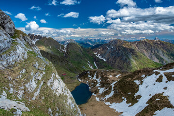 Fototapeta premium Trekking to the lake in the beautiful Carnic Alps, Friuli-Venezia Giulia, Italy