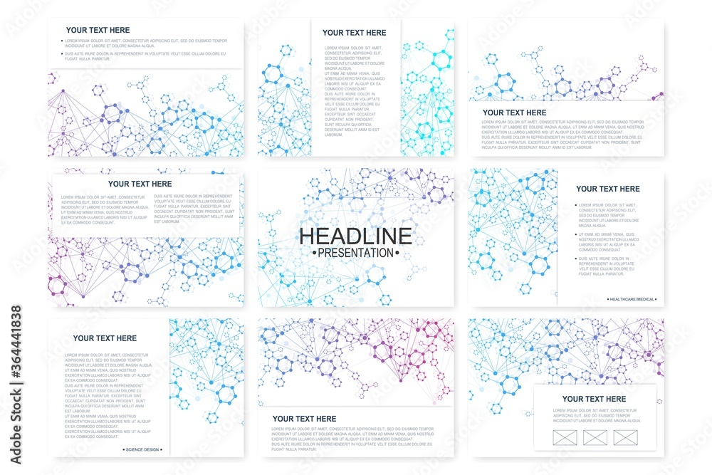 Poster big set of vector templates for presentation slides. modern graphic background structure molecule an