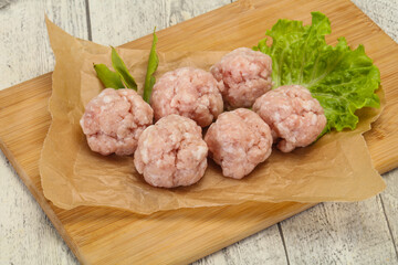 Homemade raw pork minced meatball for cooking