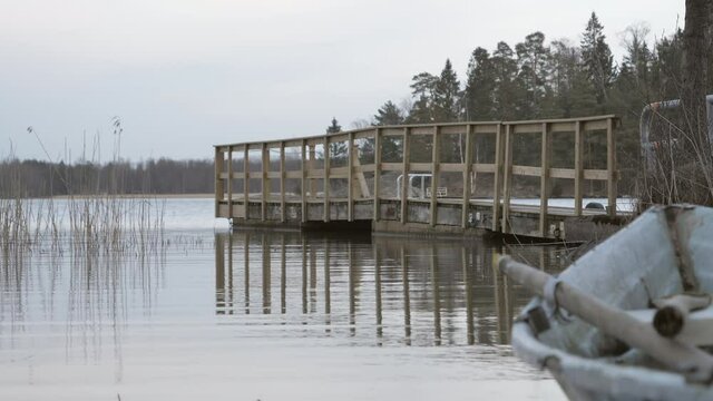 The wooden ledge on the lake in Lake Bodom in Espoo.geology shot