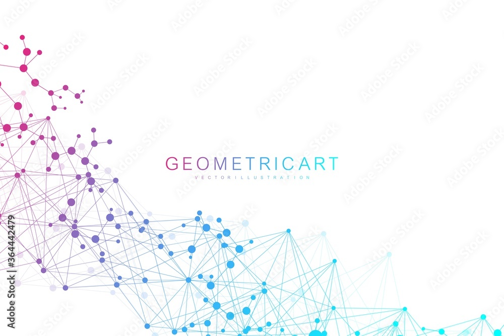 Poster geometric abstract background with connected line and dots. structure molecule and communication. bi