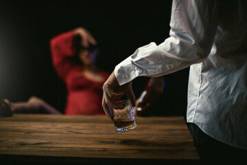 Romantic style portrait of an elegant couple in the night club. 