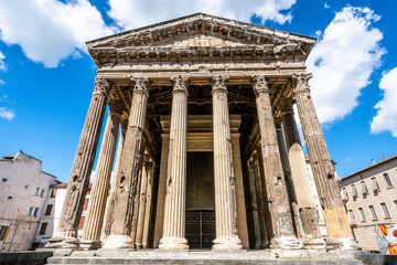 Front view of Auguste et Livie or Augustus and Livia temple an ancient roman temple in Vienne France