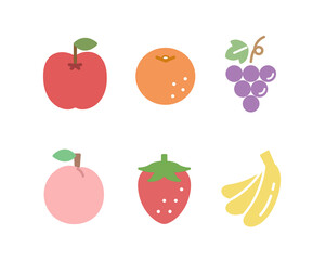 フルーツのシンプルなアイコンのセット／果物／フラット／かわいい