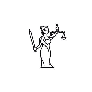 recommend clip art: Lady Justice or Themis Femida cartoon vector line icon. Law and legal services outline symbol.