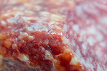 Salami meat sausage closeup texture