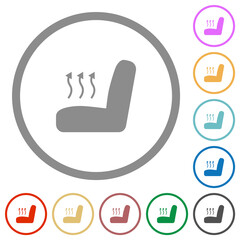 Car seat heating flat icons with outlines
