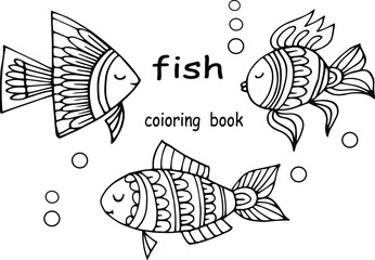 Obraz premium fish patterns graphics, coloring badge emblem sandal contour drawing of a hand liner vector isolated on white background