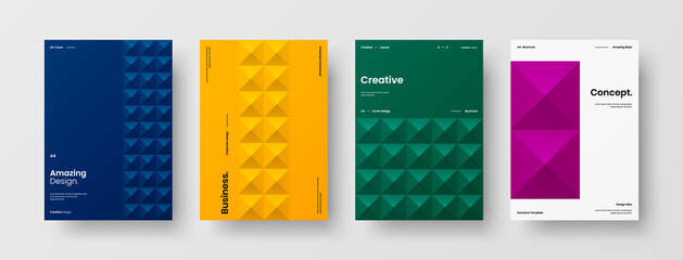 Company identity brochure template collection. Business presentation vector A4 vertical orientation front page mock up set. Corporate report cover abstract geometric illustration design layout bundle.