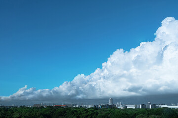 Beautiful big clouds in the beautiful sky, Sky background image. Blue tone background. Cumulus, Beautiful scenery.