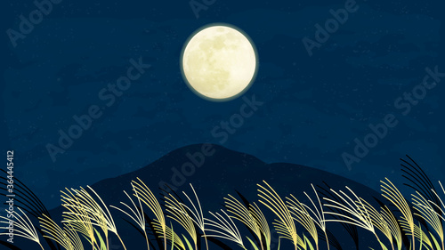 月見 満月とススキの風景イラスト Wall Mural Wallpaper Murals Senryu