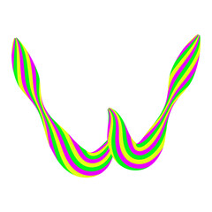 Capital letter W made from caramel candy isolated on white. Font made of curved colored stripes. Festive handwritten font for fun congratulatory text. Vector EPS 10.