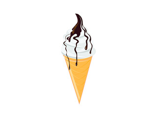Chocolate cream  ice cream in waffle cone. Vector illustration for design.