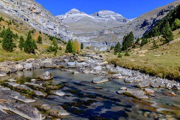 The beauty of the Ordesa Valley, looking at the  Monte Perdido Mountain (Spain, province of Huesca)